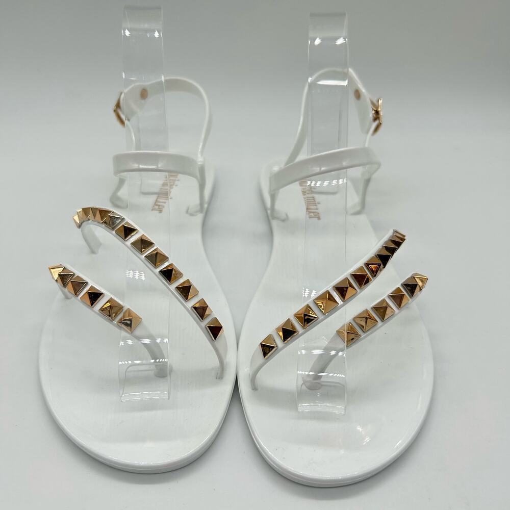 Olivia Miller Sandals‎ Womens 7 White Studded Ankle Strap Sandal New
